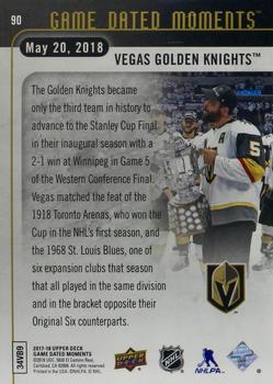2017-18 Upper Deck Game Dated Moments #90 Vegas Golden Knights Back