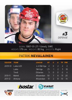 2012-13 HockeyAllsvenskan #ALLS-006 Patrik Nevalainen Back