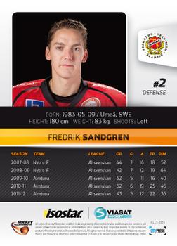 2012-13 HockeyAllsvenskan #ALLS-009 Fredrik Sandgren Back
