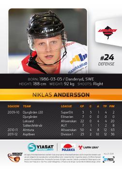 2012-13 HockeyAllsvenskan #ALLS-028 Niklas Andersson Back