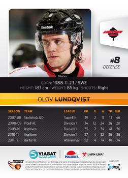 2012-13 HockeyAllsvenskan #ALLS-031 Olov Lundqvist Back