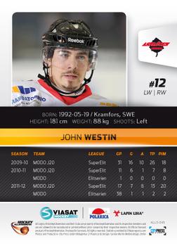 2012-13 HockeyAllsvenskan #ALLS-045 John Westin Back