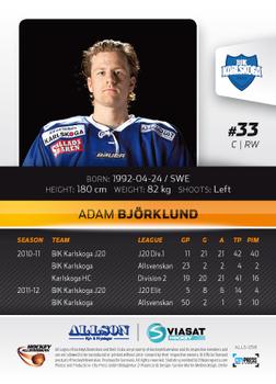 2012-13 HockeyAllsvenskan #ALLS-058 Adam Björklund Back