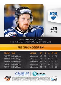 2012-13 HockeyAllsvenskan #ALLS-059 Fredrik Hoggren Back