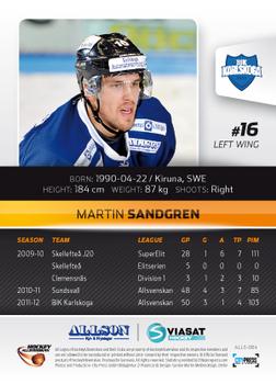 2012-13 HockeyAllsvenskan #ALLS-064 Martin Sandgren Back