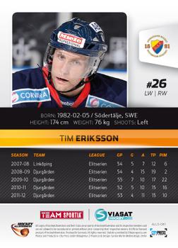 2012-13 HockeyAllsvenskan #ALLS-081 Tim Eriksson Back