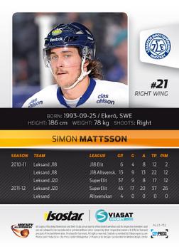 2012-13 HockeyAllsvenskan #ALLS-132 Simon Mattsson Back