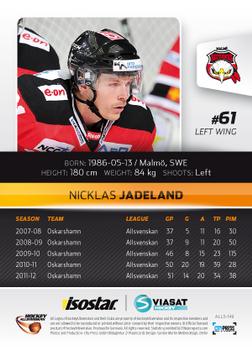 2012-13 HockeyAllsvenskan #ALLS-149 Nicklas Jadeland Back