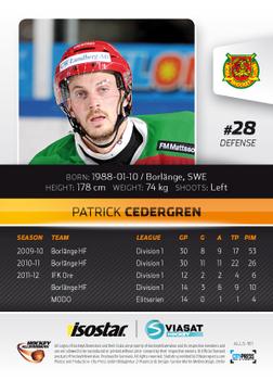 2012-13 HockeyAllsvenskan #ALLS-161 Patrick Cedergren Back