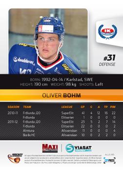 2012-13 HockeyAllsvenskan #ALLS-185 Oliver Bohm Back