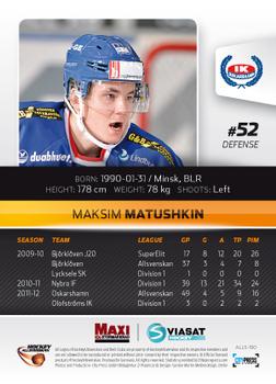 2012-13 HockeyAllsvenskan #ALLS-190 Maksim Matushkin Back
