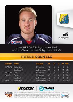 2012-13 HockeyAllsvenskan #ALLS-216 Fredrik Sonntag Back