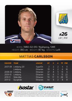 2012-13 HockeyAllsvenskan #ALLS-221 Mattias Carlsson Back