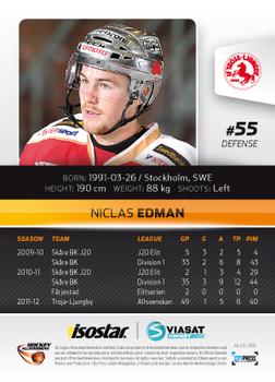 2012-13 HockeyAllsvenskan #ALLS-259 Niclas Edman Back