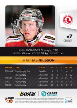 2012-13 HockeyAllsvenskan #ALLS-275 Mattias Nilsson Back