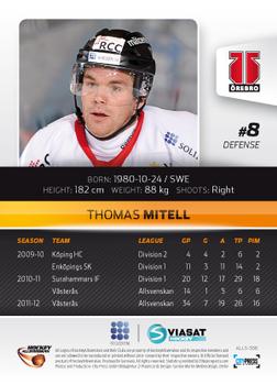 2012-13 HockeyAllsvenskan #ALLS-306 Thomas Mitell Back