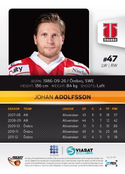 2012-13 HockeyAllsvenskan #ALLS-312 Johan Adolfsson Back