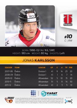 2012-13 HockeyAllsvenskan #ALLS-317 Jonas Karlsson Back