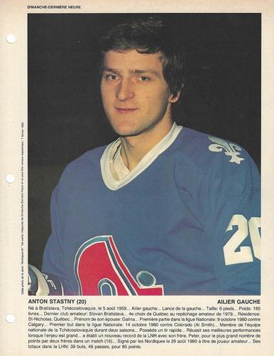 1981-82 Dimanche/Derniere Heure Photos #NNO Anton Stastny Front