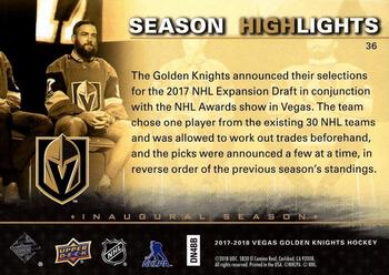 2017-18 Upper Deck Vegas Golden Knights Inaugural Season #36 Vegas Golden Knights Back