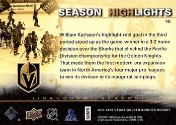 2017-18 Upper Deck Vegas Golden Knights Inaugural Season #48 Vegas Golden Knights Back