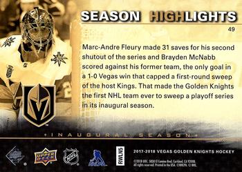 2017-18 Upper Deck Vegas Golden Knights Inaugural Season #49 Marc-Andre Fleury Back