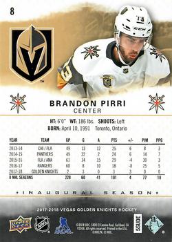 2017-18 Upper Deck Vegas Golden Knights Inaugural Season - Golden #8 Brandon Pirri Back