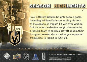 2017-18 Upper Deck Vegas Golden Knights Inaugural Season - Golden #47 Vegas Golden Knights Back