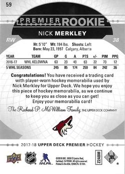 2017-18 Upper Deck Premier - Base Relics - Jerseys #59 Nick Merkley Back