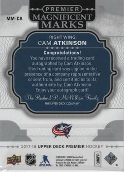 2017-18 Upper Deck Premier - Magnificent Marks Autographs #MM-CA Cam Atkinson Back