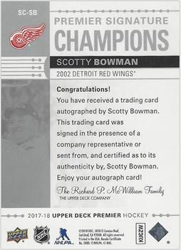 2017-18 Upper Deck Premier - Signature Champions Autographs #SC-SB Scotty Bowman Back