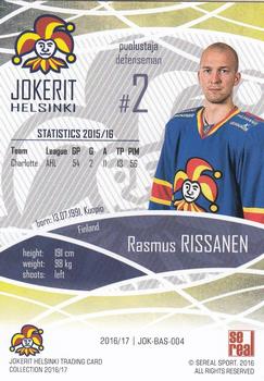 2016-17 Sereal Jokerit Helsinki #JOK-BAS-004 Rasmus Rissanen Back