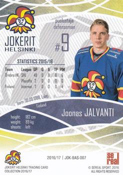 2016-17 Sereal Jokerit Helsinki #JOK-BAS-007 Joonas Jalvanti Back