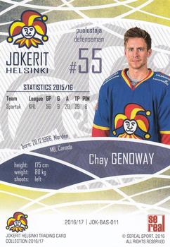 2016-17 Sereal Jokerit Helsinki #JOK-BAS-011 Chay Genoway Back
