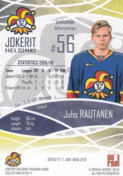 2016-17 Sereal Jokerit Helsinki #JOK-BAS-012 Juho Rautanen Back