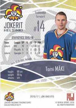 2016-17 Sereal Jokerit Helsinki #JOK-BAS-015 Tomi Mäki Back