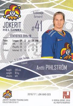 2016-17 Sereal Jokerit Helsinki #JOK-BAS-023 Antti Pihlström Back