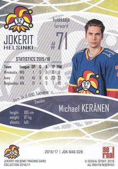 2016-17 Sereal Jokerit Helsinki #JOK-BAS-028 Michael Keränen Back