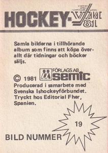 1981 Semic Hockey VM (Swedish) Stickers #19 Ari Hellgren Back