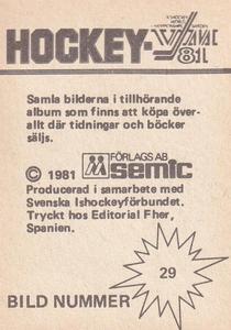 1981 Semic Hockey VM (Swedish) Stickers #29 Reijo Leppänen Back