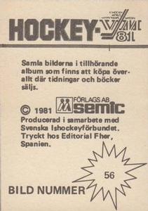 1981 Semic Hockey VM (Swedish) Stickers #56 Jaromir Sindel Back