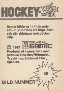 1981 Semic Hockey VM (Swedish) Stickers #58 Frantisek Kaberle Back