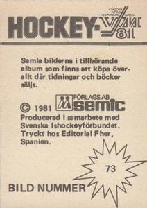 1981 Semic Hockey VM (Swedish) Stickers #73 Wayne Stephenson Back