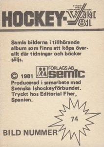 1981 Semic Hockey VM (Swedish) Stickers #74 Ron Paterson Back