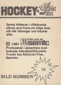 1981 Semic Hockey VM (Swedish) Stickers #75 Warren Anderson Back