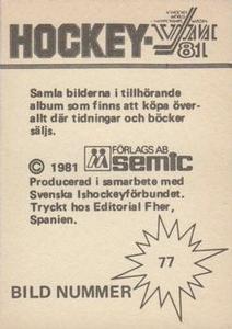 1981 Semic Hockey VM (Swedish) Stickers #77 Randy Gregg Back