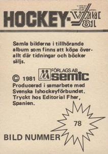 1981 Semic Hockey VM (Swedish) Stickers #78 Tim Watters Back
