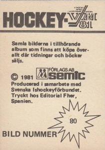1981 Semic Hockey VM (Swedish) Stickers #80 Don Spring Back