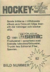 1981 Semic Hockey VM (Swedish) Stickers #82 Glenn Anderson Back
