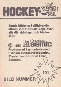 1981 Semic Hockey VM (Swedish) Stickers #101 Steve Christoff Back